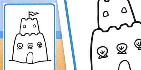 Download FREE! - Large Seaside Themed Sandcastle Coloring Template