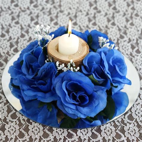 4 Pack 3 Royal Blue Artificial Silk Rose Flower Candle Ring Wreaths
