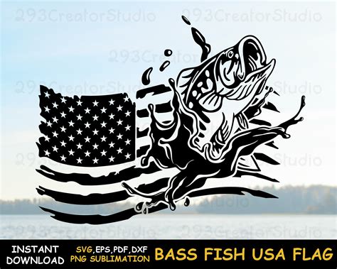 American Flag Fishing Svg Jumping Fish Flag Svg Bass Fishing Etsy