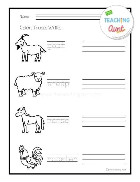 Farm Animals Tracing Worksheets The Teaching Aunt