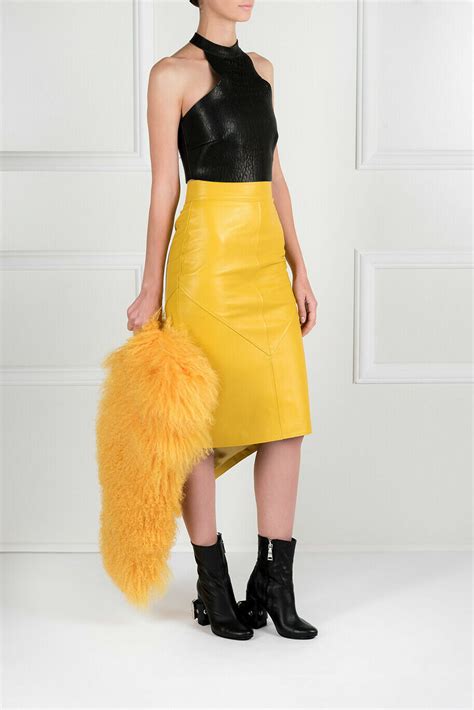 Women Genuine Lambskin Leather Knee Length Skirt Pencil Trendy Soft