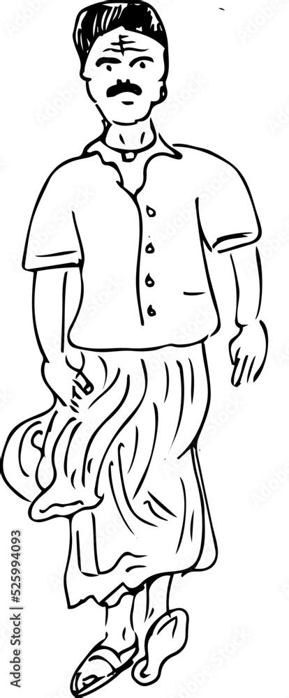 Cartoon Of Indian Man Wearing South Indian Dress Dhoti Kurta South