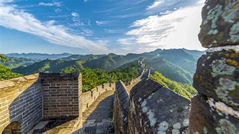 Fonds Décran Jinshanling Grande Muraille Ciel Bleu Montagnes Rayons
