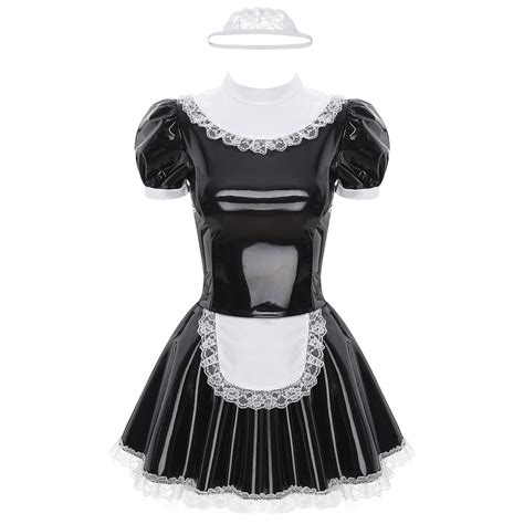 Us Freebily Women Wet Look Pvc Leather French Maid Costume Outfits
