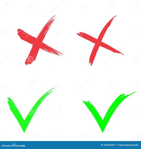 Ticks Crosses In Doodle Style Mark Prohibited Checkmark Right Vector