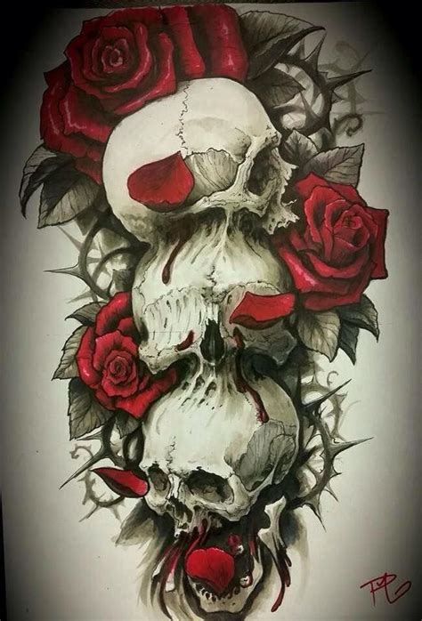 Skulls And Red Roses Skull Tattoo Design Skull Rose Tattoos Sleeve