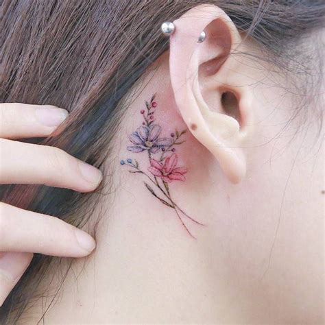 Flower Tattoos Behind The Right Ear Pastel Tattoo Beautiful Flower