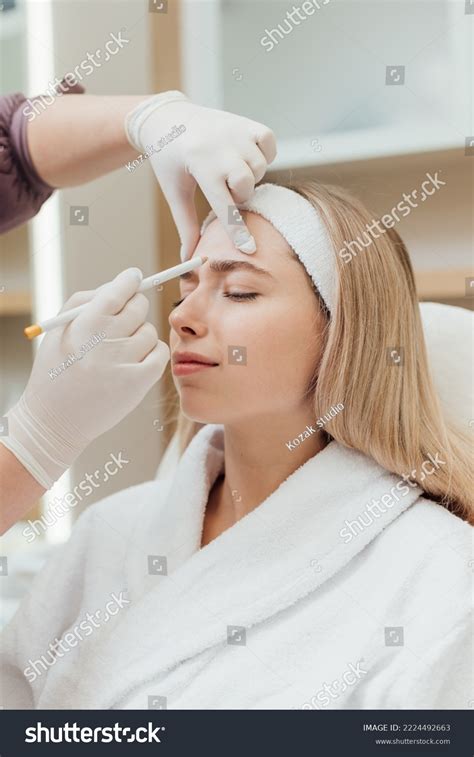 Beautician Marks Places Injecting Using White Stock Photo 2224492663