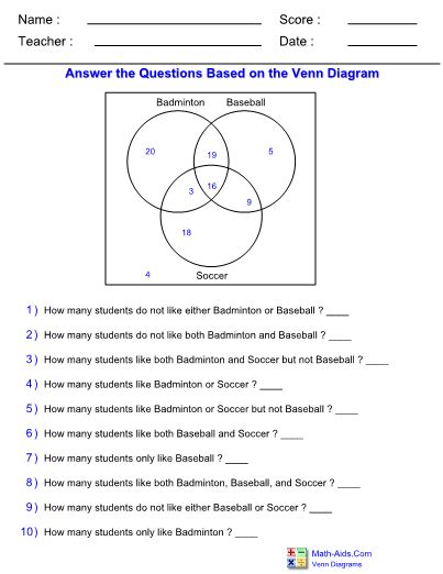 • check your answers if you have time at the end. venn diagrams worksheets with answers - Google Search in ...