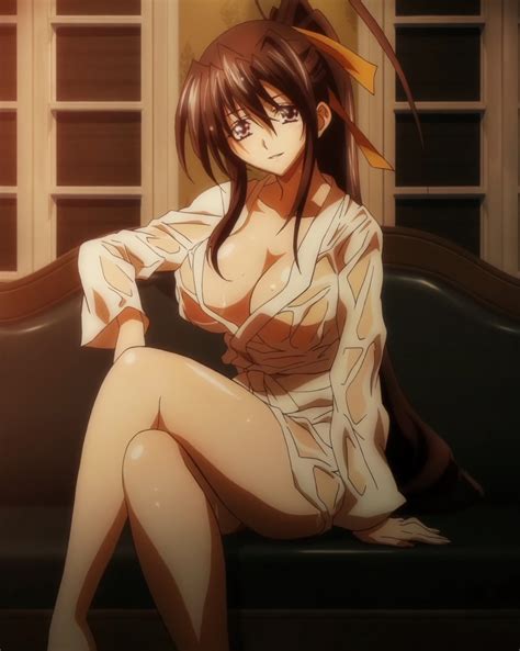 Rule 34 1girls Akeno Himejima Brown Eyes Brown Hair Chair Demon Girl