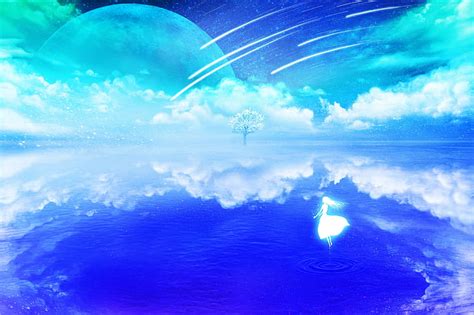 Langit Air Refleksi Anime Awan Bintang Planet Wallpaper Hd
