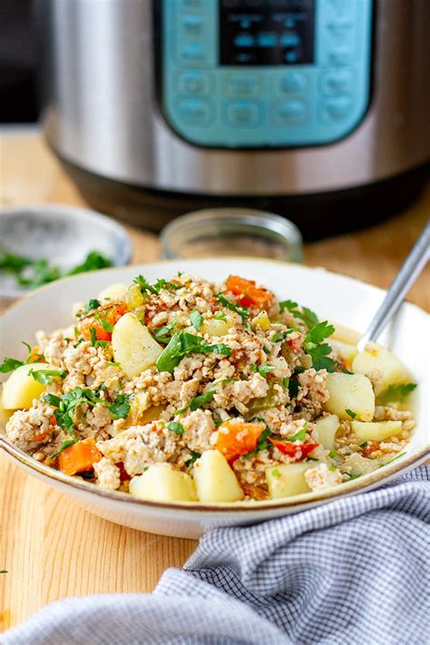 A bit of sautéing and about 10 minutes of simmering is all it takes. Instant pot Ground Turkey & Potato Stew (Whole30, Gluten-Free)