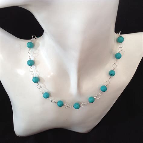 Turquoise Sterling Silver Choker Necklace Sterling Silver Etsy Uk