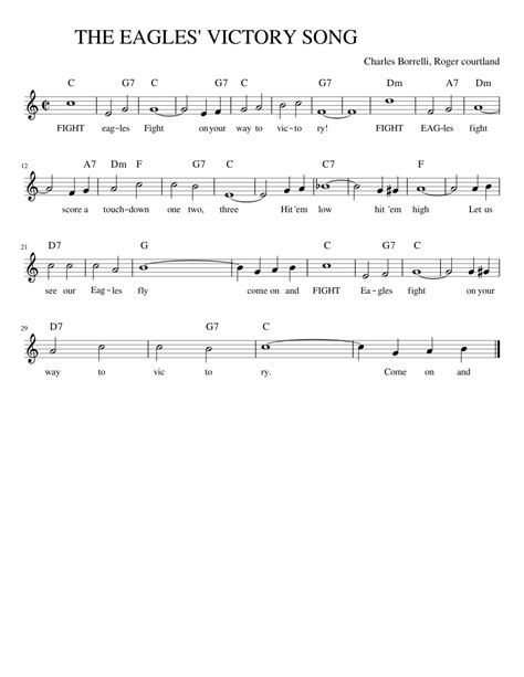 The Eagles Victory Song Sheet Music For Piano Solo Easy