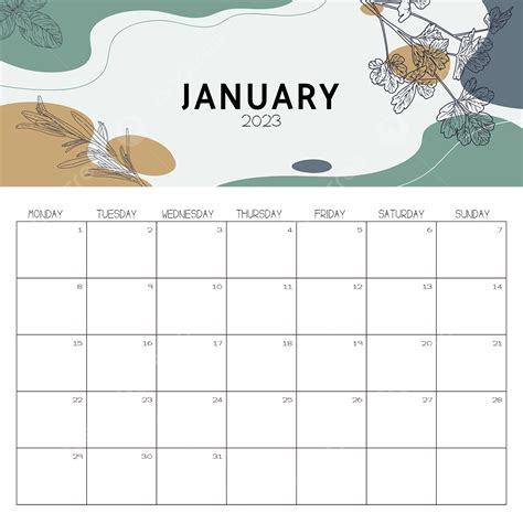 Gambar Kalender Bulan Januari 2023 Sederhana Dua Ribu Dua Puluh Tiga