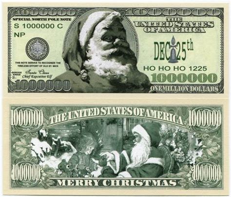 Traditional 1 Million Dollars Christmas Novelty Money Santa Claus With