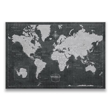 World Travel Map Pin Board With Push Pins Modern Slate