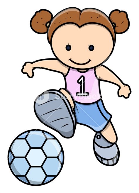 Little Girl Playing Football Vector Cartoon Illustration Royalty Free