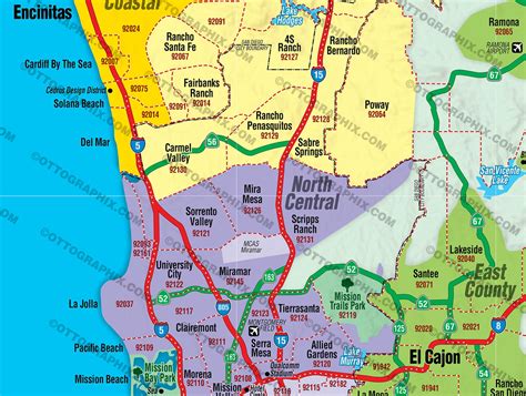 San Diego County Map Coastal With Zip Codes Otto Maps