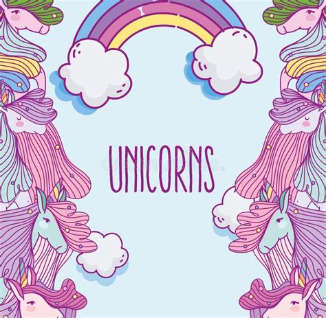 Unicorns Rainbow Fantasy Magic Lovely Cartoon Stock Vector
