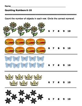 Counting Numbers 6-10 Worksheets by WonderfulWorksheets123 | TpT