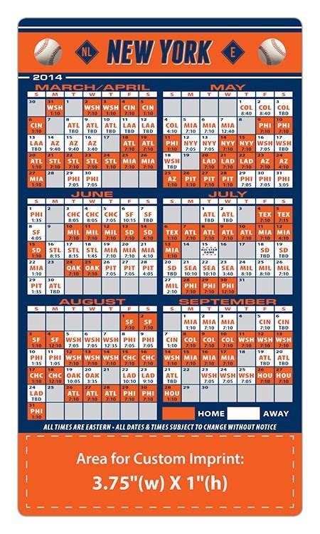 New York Mets Baseball Team Schedule Magnets 4 X 7 Custom Magnets