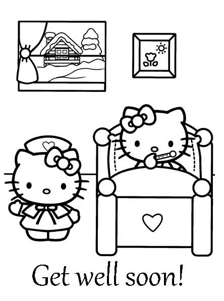 Get well soon coloring pages. HELLO KITTY COLORING PAGES