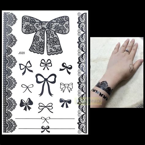 1pc fashion flash waterproof tattoo women black ink henna jewel sexy lace bj020 bow tie wed