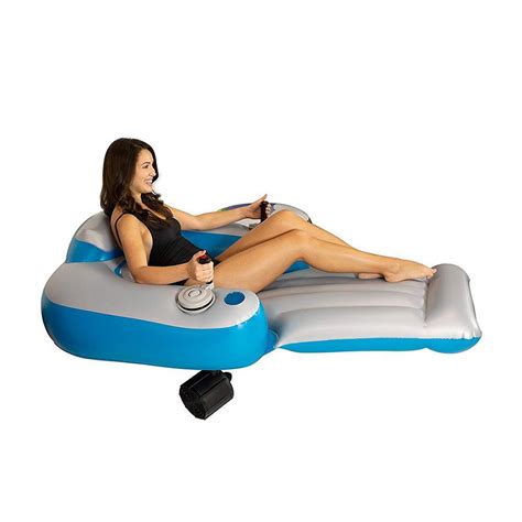 How it works is, the motor and joystick stick right through a hole on the armrest of the lounge chair. PoolCandy Motorized Inflatable Pool Lounger | Pool float, Pool, Inflatable pool loungers