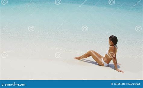 Beach Woman Sunbathing Relaxing At Perfect Paradise Beach On Travel Vacation Stock Video Video