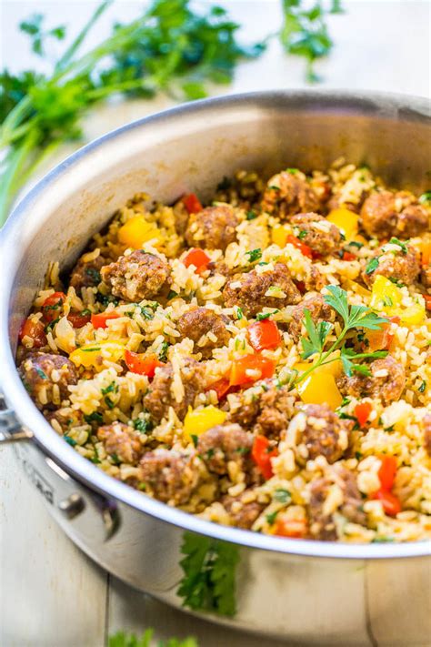 Easy One Skillet Sausage And Peppers With Rice Averie Cooks