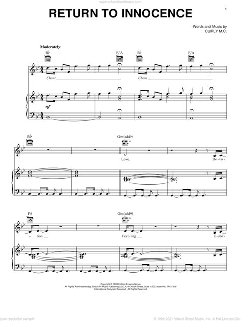 Enigma Return To Innocence Sheet Music For Voice Piano Or Guitar