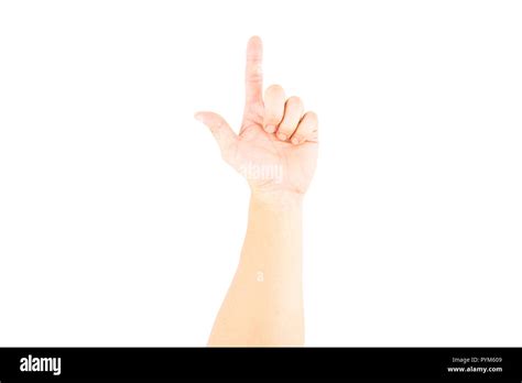 Asian Male Hand Showing Fingers Like Shooting Gun On White Background