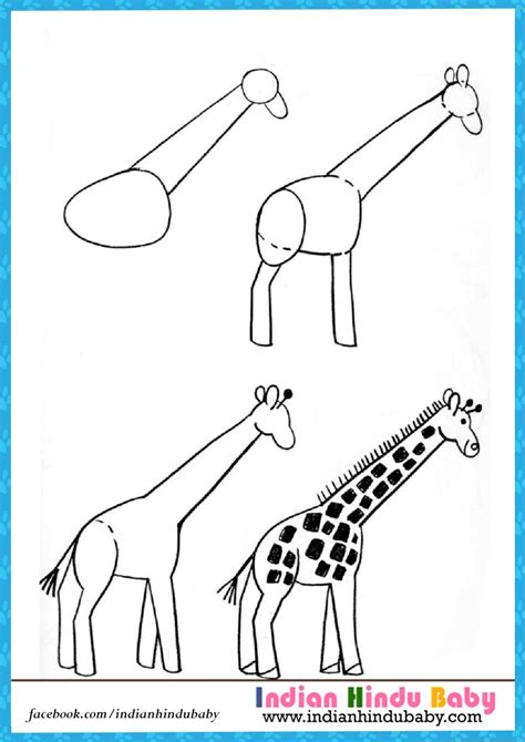 It can be a dog, a cat, a rat step 3. Giraffe step by step drawing for kids - Indian hindu baby