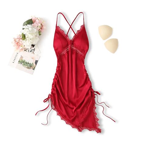 Sexy Spaghetti Strap Nightdress Patchwork Lace Backless Nightgown Intimate Lingerie Summer Women
