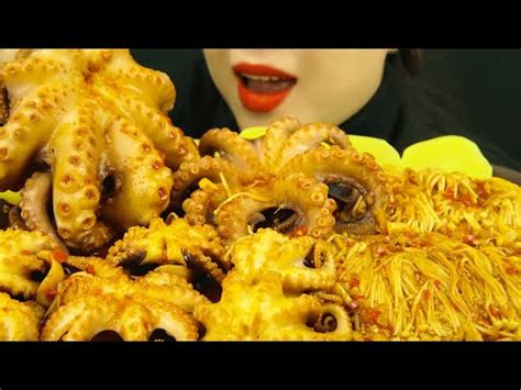 Asmr Spicy Octopusenoki Mushrooms Mukbang Eating Sounds Youtube