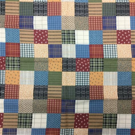 Patchwork Cheater Quilt Fabric Remnant 70s Springs Industries