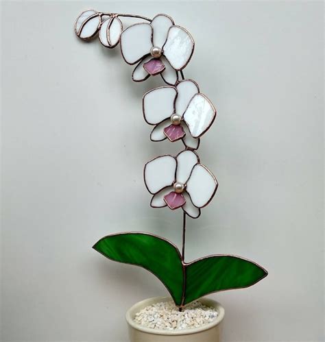 Stained Glass Orchid Glass Flower With Stem 3d Stained Glass Etsy