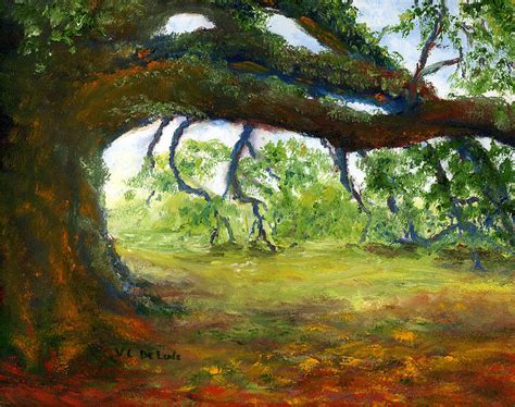 Old Louisiana Plantation Oak Tree Painting By Lenora De Lude