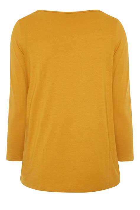 Plus Size Mustard Yellow Long Sleeve Scoop Neck T Shirt Yours Clothing