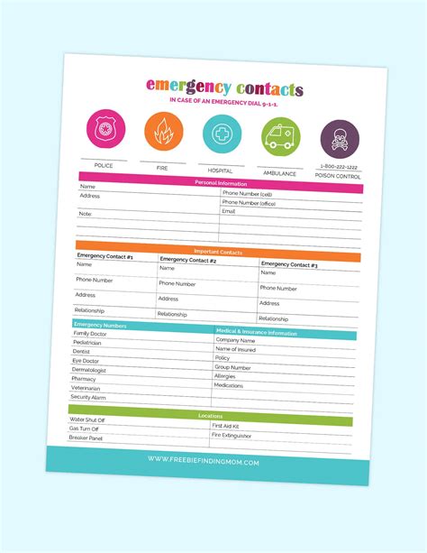 Printable Emergency Contact Form Freebie Finding Mom