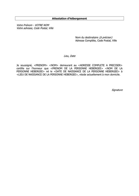 Modelé Dattestation Dhébergement Doc Pdf Page 1 Sur 1