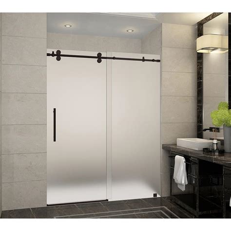 aston langham 56 in 60 in x 75 in frameless sliding shower door with frosted glass in