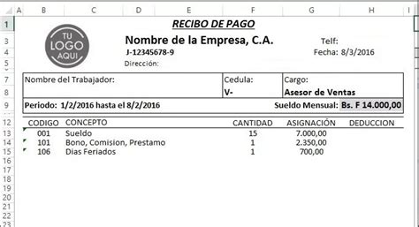 Formato Nomina Control Recibo De Pago Lottt Excel Bs 199900 En