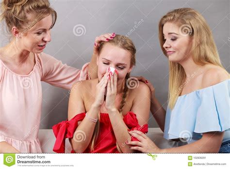 Friends Helping Woman During Fever Stock Image Image Of Blowing