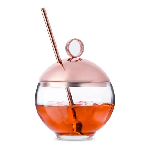 Nude Glass Hepburn Alchemy Cocktail Glass With Metal Lid And Straw 9 25 Oz