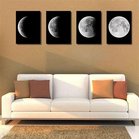 4pcs Modern Large Moon Phase Oil Painting Art Canvas Print Picture Wall
