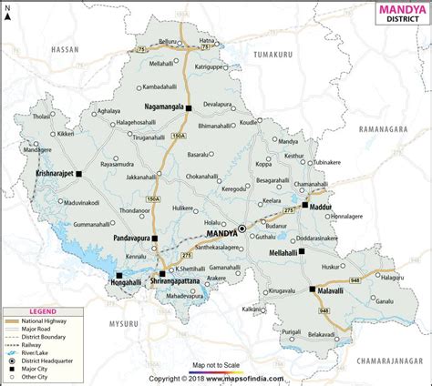 District Map Of Mandya Showing Major Roads District Boundaries Headquarters Rivers And Other