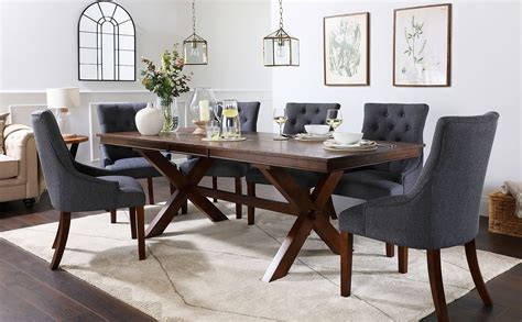 Grange Dark Wood Extending Dining Table with 4 Duke Slate Fabric Chairs