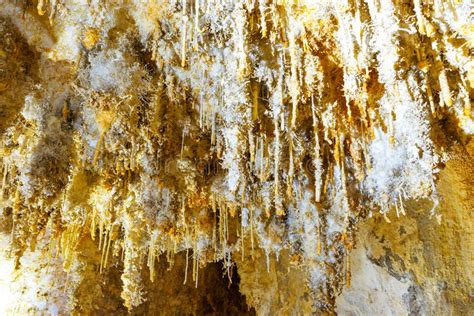 Many White Stalactites Inside Of Cave Stock Image Image Of Rock